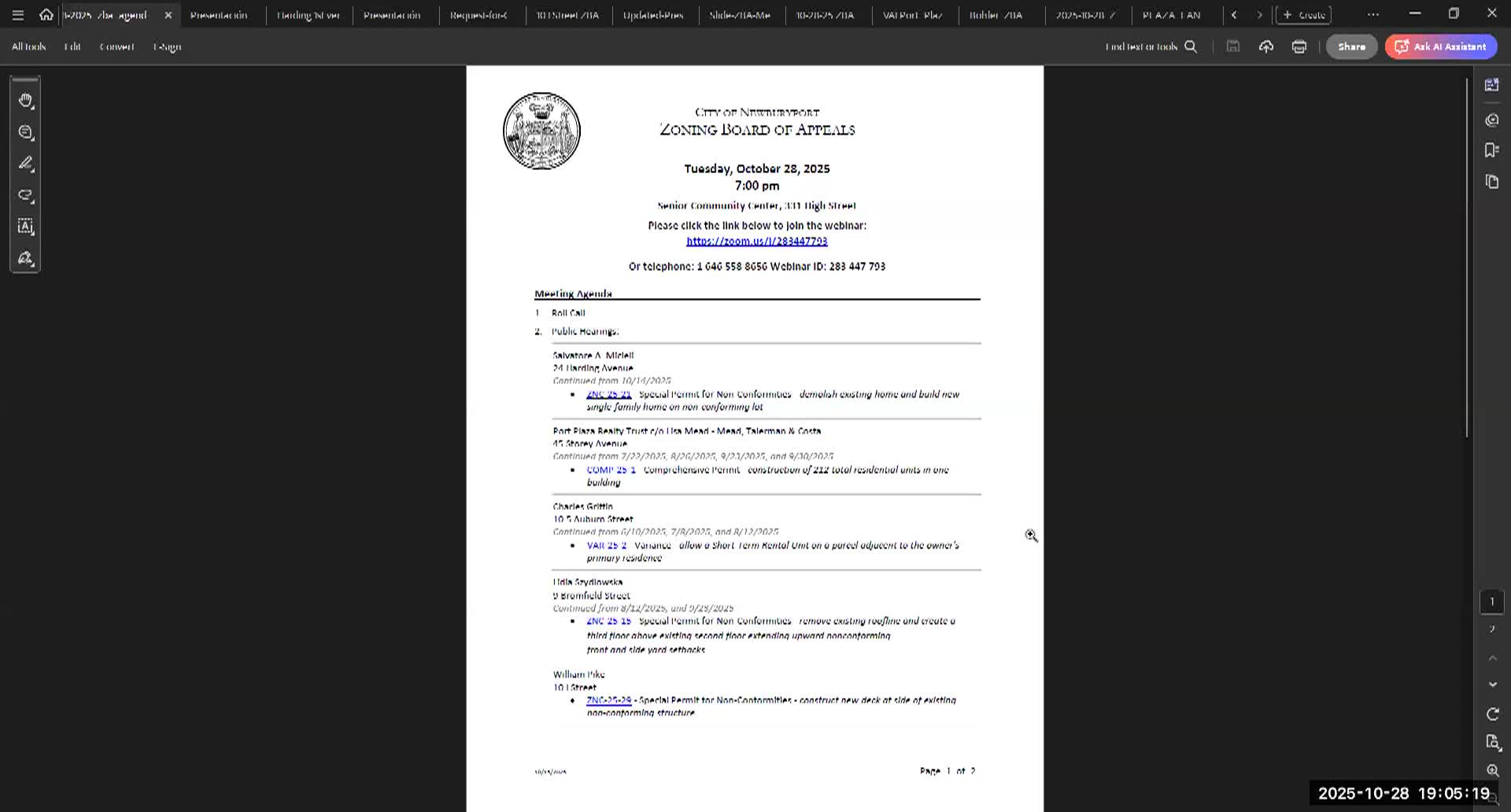 Newburyport Zoning Board of Appeals 2025-10-28