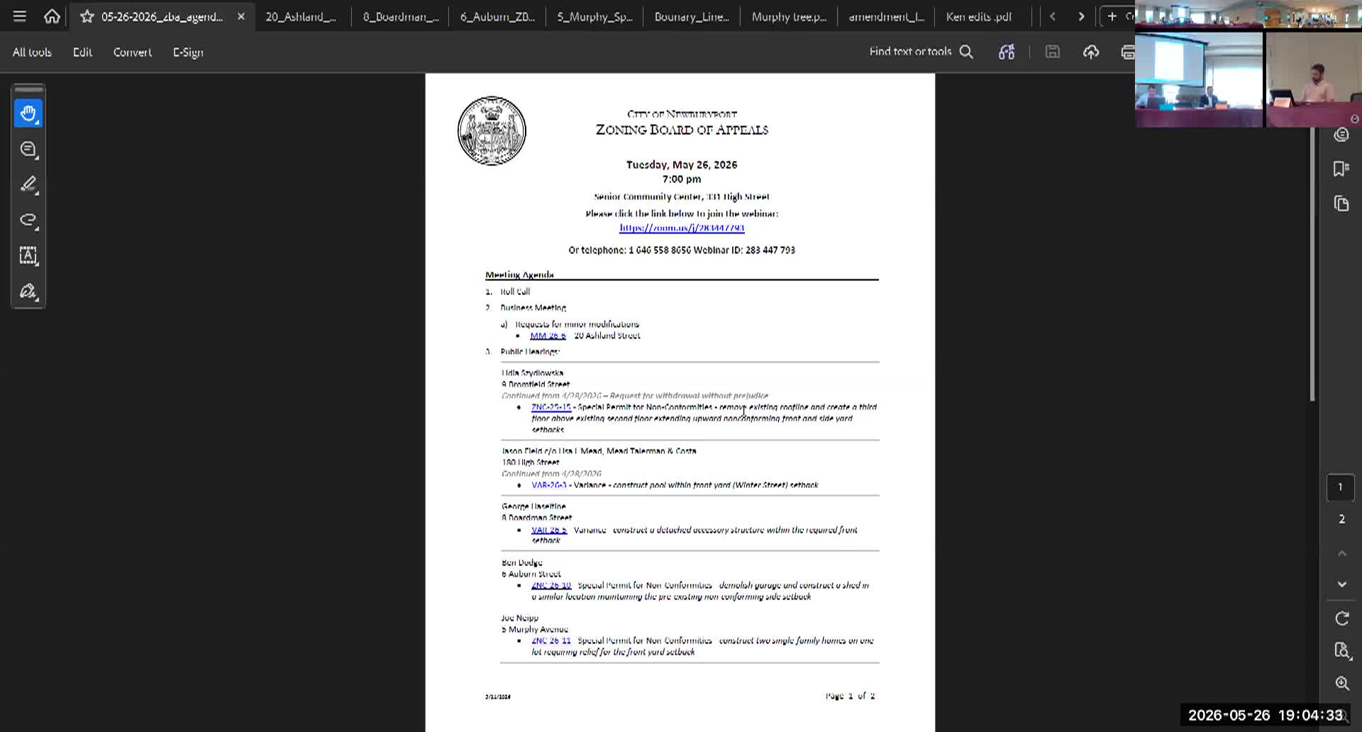 Thumbnail image for Newburyport Zoning Board of Appeals 2026-05-26
