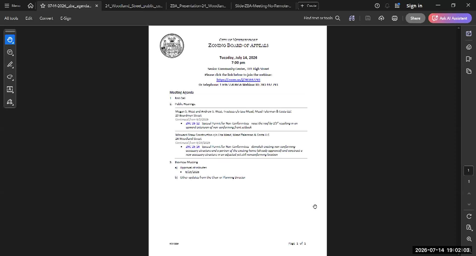 Thumbnail image for Newburyport Zoning Board of Appeals 2026-07-14